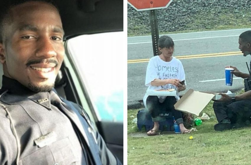  The kind policeman fed the homeless woman and sat down to eat with her