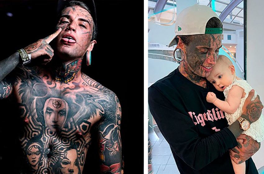  Cuteness rolls over: 24-year-old man, whose body is completely covered with tattoos, removes them for the sake of his daughter