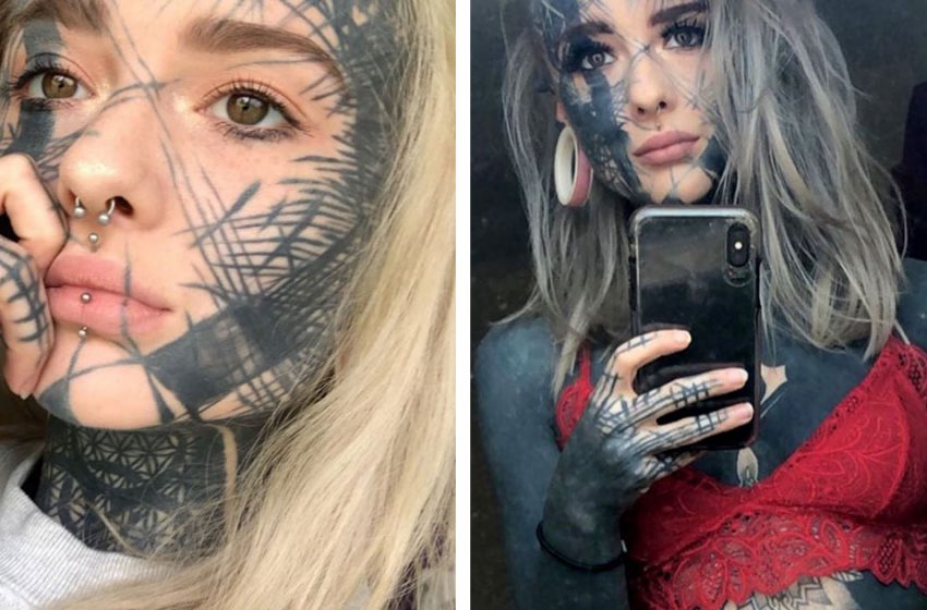  This can seem to be out of standards: the girl showed her body covered with tattoos