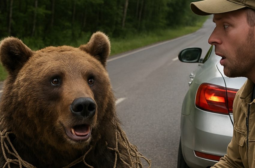  On the road I noticed a bear that got tangled in a net and couldn’t get out: I stopped and helped the bear, but then something unexpected happened.