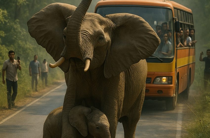  A mother elephant blocked the bus on the road, and the passengers thought she was attacking. But the truth brought everyone to tears…