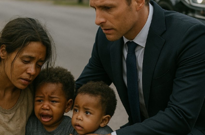  A woman walking along the roadside with her children collapsed, too weak to get up. When a billionaire stopped—everything changed forever