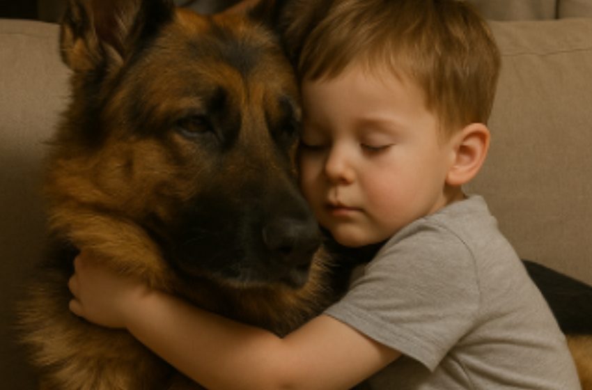  The boy fell asleep hugging the German Shepherd, unaware of what would happen next. In the morning, his parents saw something that nearly turned their hair white